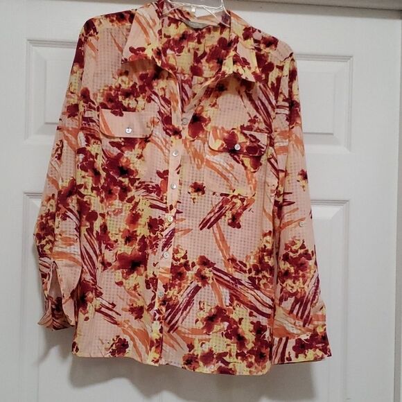 Coral bay multi color abstract long sleeve blouse - Picture 1 of 9
